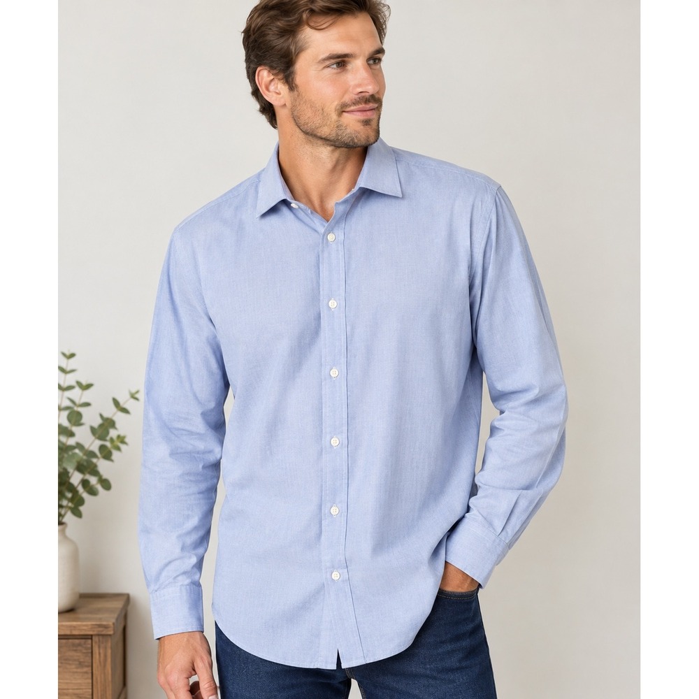 Harvie & Hudson Jermyn St London Mens Blue Herringbone Dress Shirt 16.5 R Cotton
